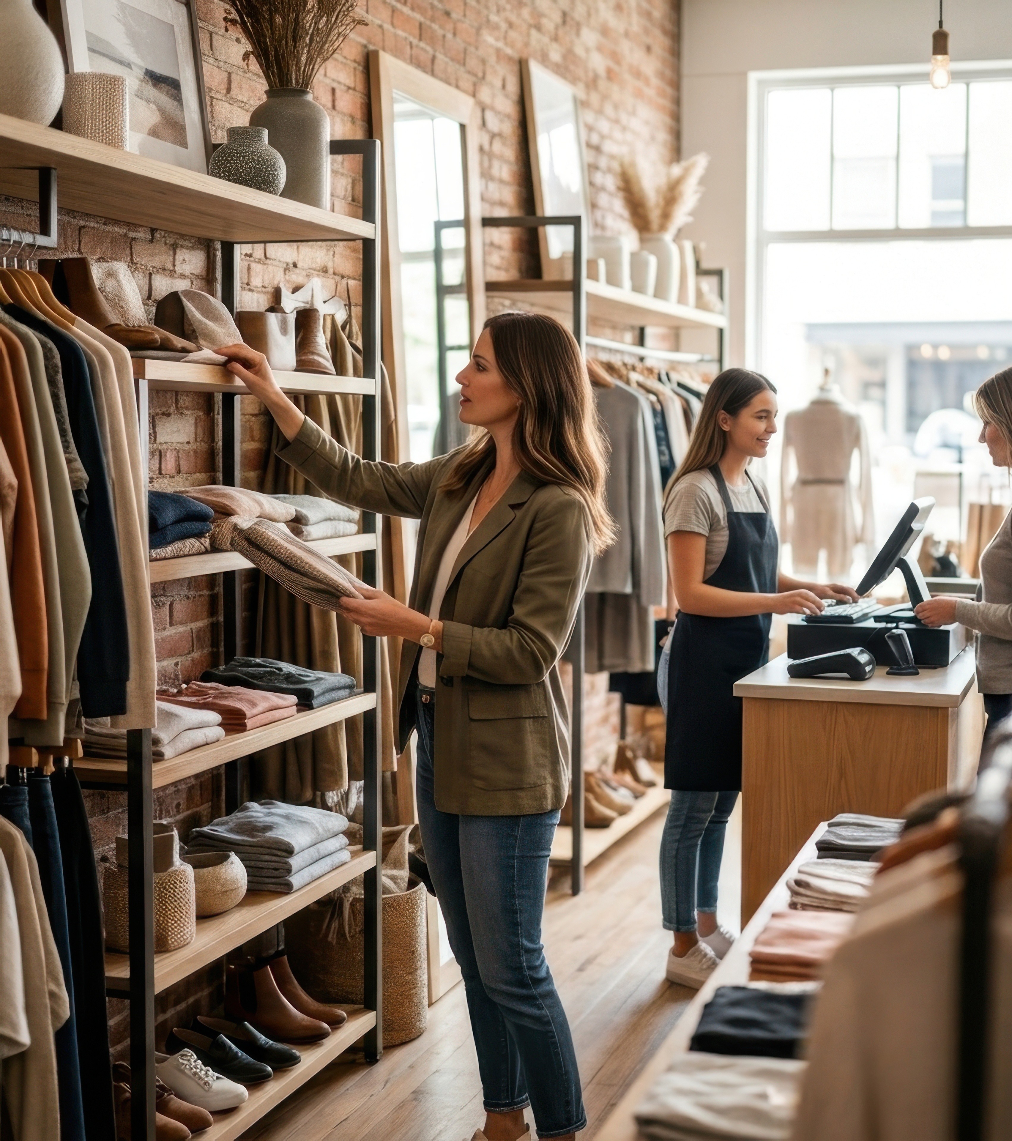 People working in clothing store